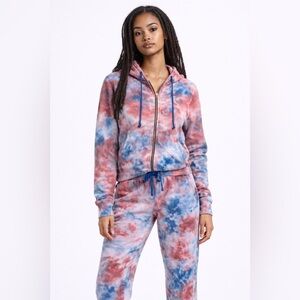 Aviator Nation Red and Blue Tie-Dye Zip Up Hoodie
